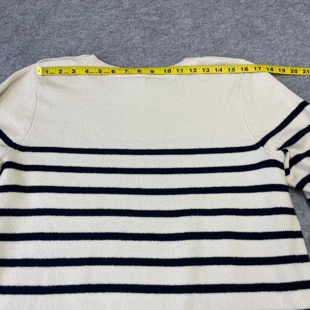 J. Jill Womens Small Tall Striped Button Shoulder Crewneck Sweater Cream Navy - Picture 15 of 15